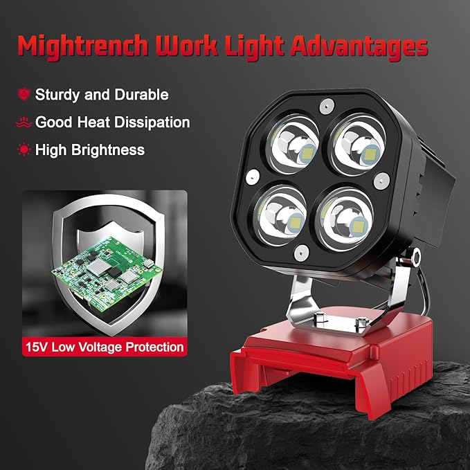 6000LM Work Light Compatible with Milwaukee 18V Battery, Portable 40W LED Light with Low Voltage Protection Adjustable 120° Flashlight Gift for Car Repairing, Workshop, Outdoor, Emergency