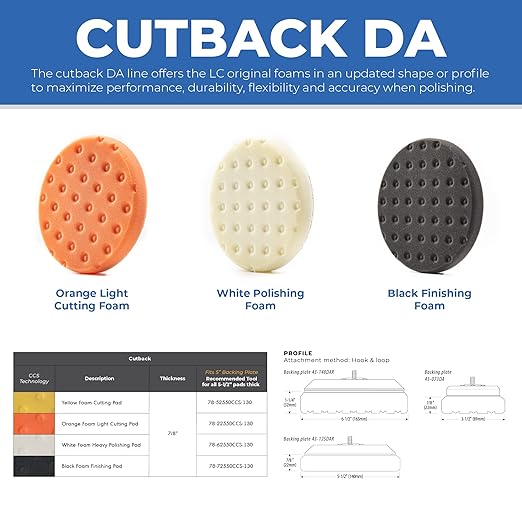 6.5" CCS Orange Light Cutting Foam Pads (Pack of 2). Lake Country Original CCS Orange Light Cutting pad Safe for All finishes and Painted Surfaces. Fits 6" Backing Plate.