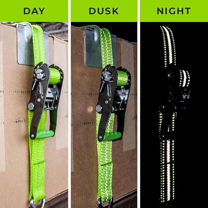 VULCAN Ratchet Strap with Wire Hooks - 2 Inch x 15 Foot - 2 Pack - High-Viz - 3,300 Pound Safe Working Load