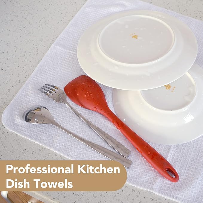 VIVOTE Microfiber Kitchen Towels Waffle Weave Kitchen Dish Towels Super Absorbent Soft Fast Drying Dish Cloths Reusable Cleaning Cloths Kitchen Hand Towels Tea Towels 12Pack White 16 Inch X 24 Inch