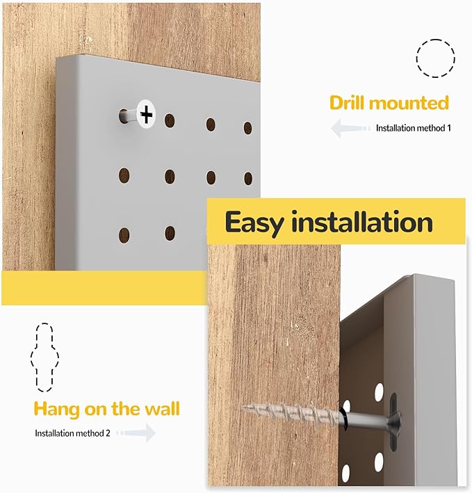Peg Board,4 Pack Metal Pegboard Panels with 8 hooks,PegBoard Wall Organizer,16"x12" Steel PegBoard for Walls,Tools,Garage,Office,Kitchen