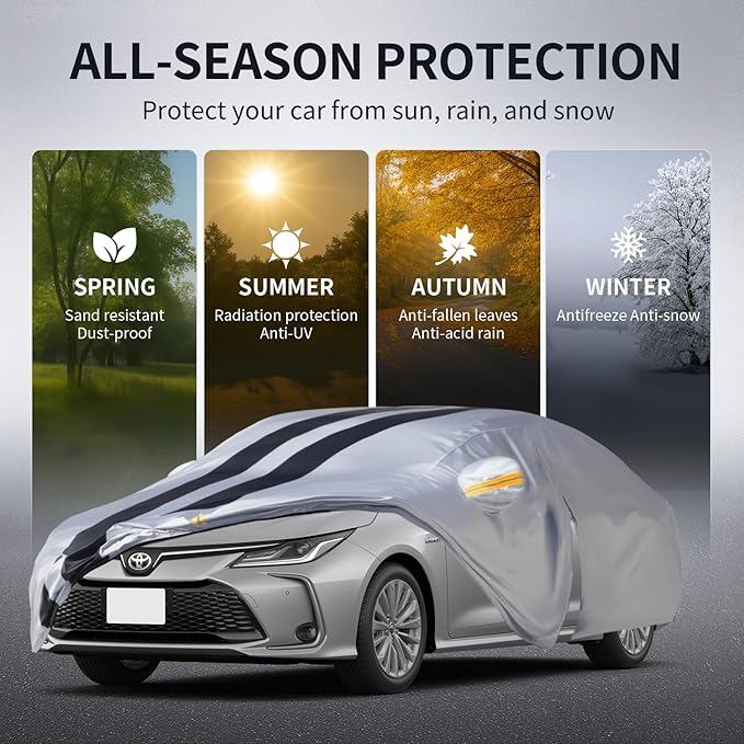 Multi-Layer Car Cover Custom Fit for Toyota Corolla(2006-2026), 100% Waterproof All Weather for Automobiles, Gift with Towel, Heavy Duty Car Covers for Rain Sun UV Protection with Door Zipper.