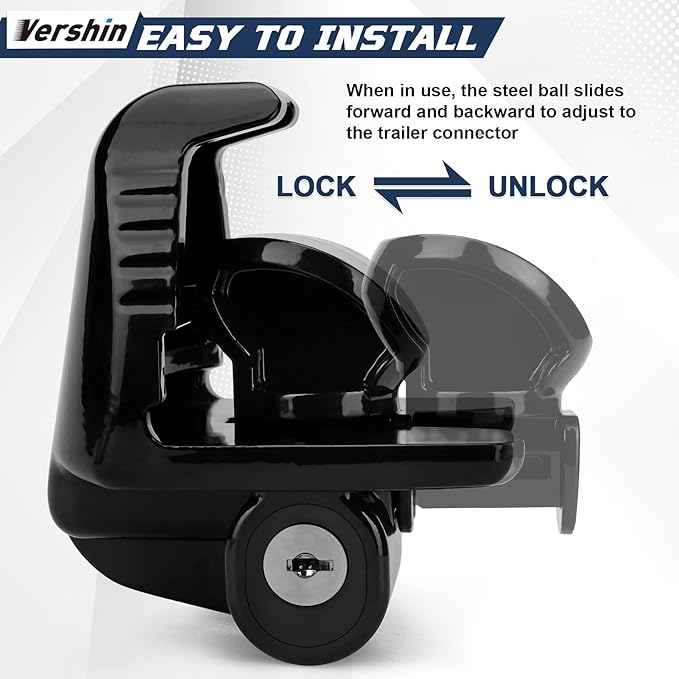 Trailer Hitch Locks with 2 Keys,Universal Size Fit 1-7/8", 2", and 2-5/16" Couplers,Heavy Duty Steel Trailer Tongue Lock for Boat,Trailers and RV,Anti-Theft Hitches,Campers, Vehicles - Black