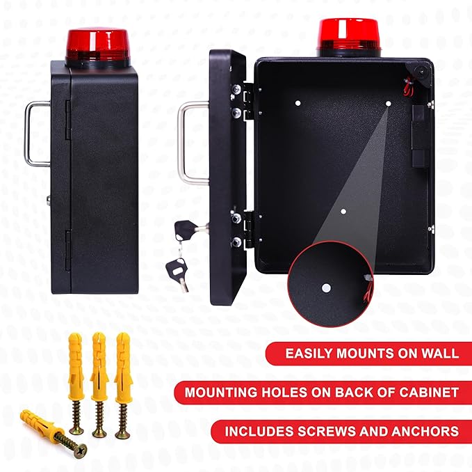 Naloxone Overdose Emergency Kit Cabinet - Includes Optional Alarm and Locking System - Designed for Wall Mount & Public Access (Metal, Black)