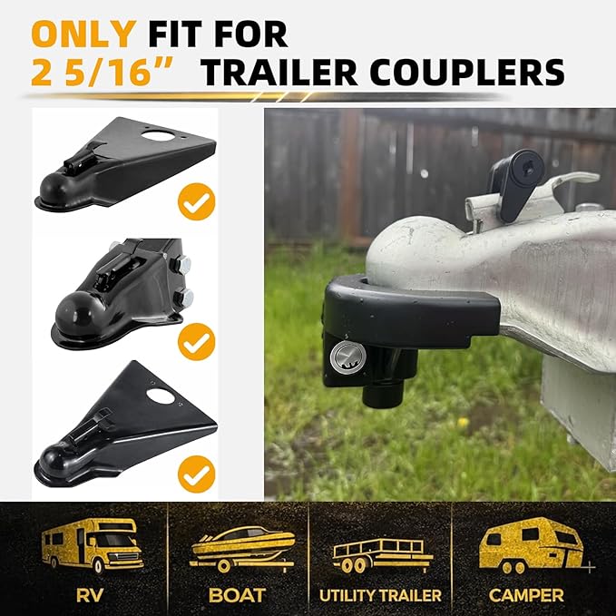 2 5/16 inch Trailer Hitch Locks Set, Trailer Tongue Lock Heavy Duty, Anti-Theft Tow Hitch Lock, for RV, Boat, Camper, Jack Trailers