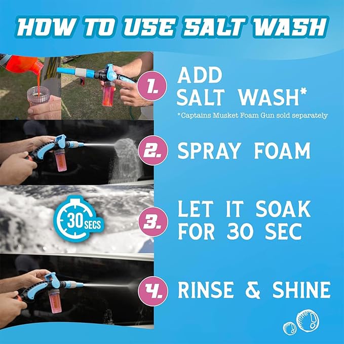 Salty Captain Foaming Salt Remover Wash - Clean & Remove Salt Off Boats & Cars, Prevent Saltwater Corrosion on Marine JetSkis, Trailers, Eco-Friendly Salt Neutralizer Boat Cleaner