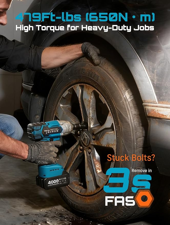 Seesii Cordless Impact Wrench 1/2 inch, High Torque 479 Ft-lbs(650Nm) Brushless Impact Gun,2500RPM w/2x4.0 Battery, 6 Sockets,8 Drill Bits, High Torque Power Impact Driver for Car Home,WH700