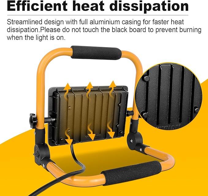 Willpower Portable LED Work Light 50W Job Site Lights 5000LM IP66 Waterproof Construction Floodlights Outdoor with Stand 6000K Daylight White for Camping Workshop Garage with 3.5m Wire Plug