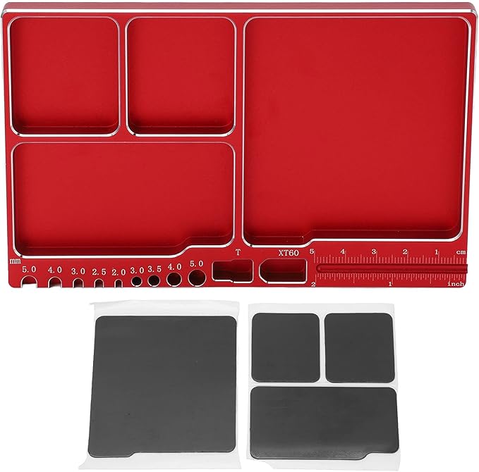 Magnetic Screw Tray Aluminium Alloy Magnetic Adsorption Widely Used Magnetic Parts Tray with Magnetic Pad for RC Repair Magnetic Bowl for Screws(Red)