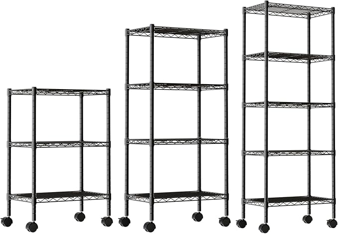 DUMOS 2 Pack 3Tier 4Tier 5 Tier Metal Shelving, Heavy Duty Shelves Wire Shelving Unit with Removable Wheel Casters, Shelves Organizer for Bathroom Garage Living Room Kitchen Pantry Laundry