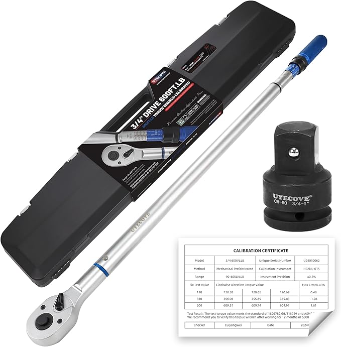3/4-Inch Drive Click Torque Wrench, Dual-Direction Click Professional Torque Wrench 100-600FT.LB/135-815N.M, Dual Range Scales Graduated in FT.LB and N.M