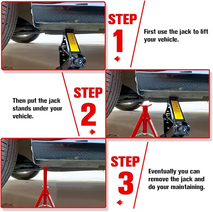 YATOINTO Foldable Jack Stands 3 Ton (6,600 LBs), 11.42"-16.06" Adjustable Height with Mobility Safety Pin,Car Jack Stand for Home&Garage, Workshops,Lifting SUV, Pickup Truck,UTV/ATV, Red, 1 Pair