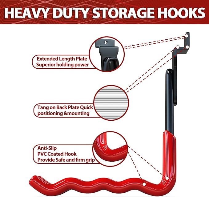3-H Slatwall Hooks 14 Pack Heavy Duty Multi Sizes, Slatwall Accessories & Hangers Compatible with Proslat Handiwall Crownwall StoreWALL, Garage Slat Wall Hooks for Tools & Daily Items(Red)