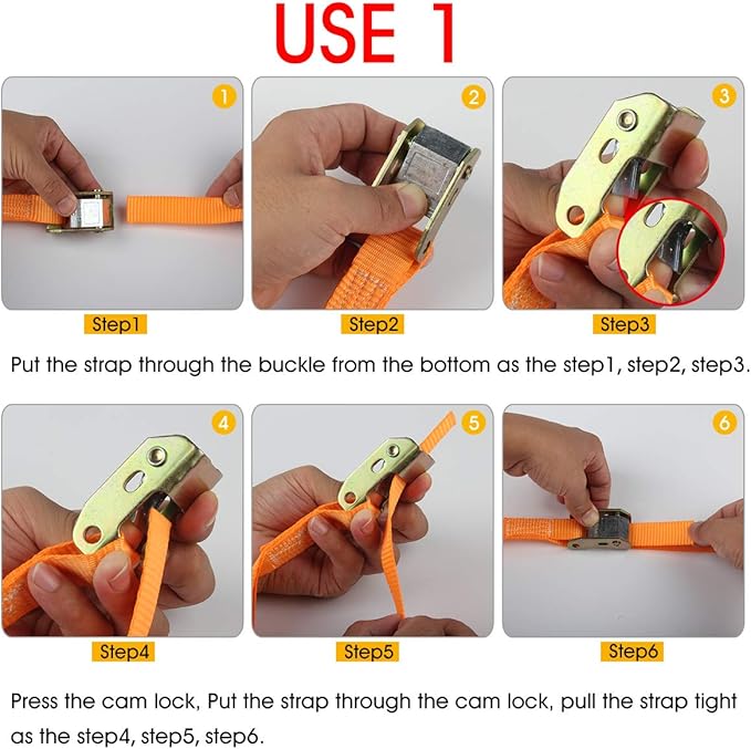 Tie-Down Cam Straps, JCHL Ratchet Tie Down Strap 1" x20' Lashing Strap Cargo Tie Down Strap Polyester Webbing Coated S-Hooks Cambuckle Metal Buckles 1000lbs Capacity Securing Straps (Pack of 4)