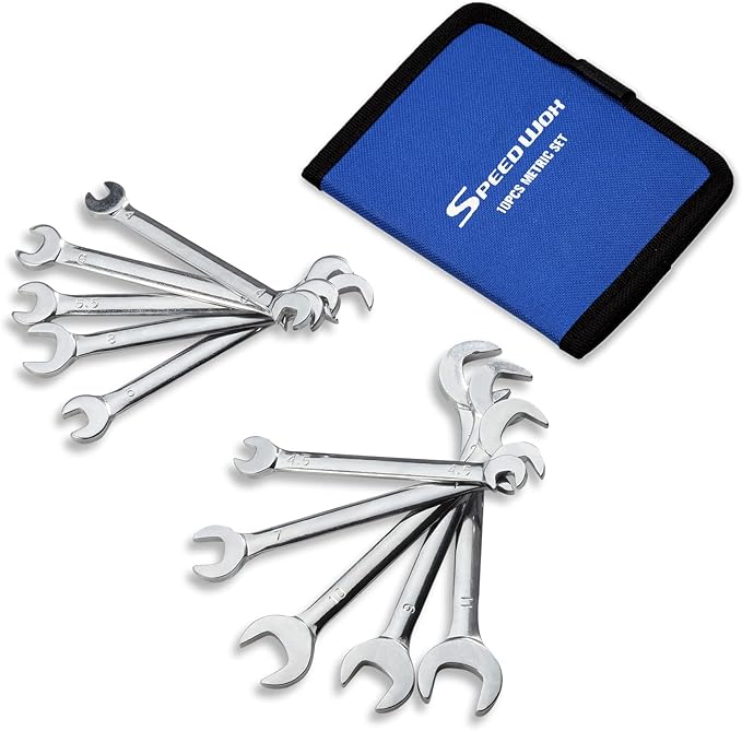 SPEEDWOX Mini Double Open End Wrench Set Metric 4mm-11mm 10pcs Super-Thin Angle Head Spanner with Storage Pouch for Assembling Furniture Small Equipment Silver GDOMW10-1394