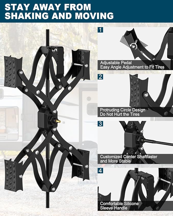 Black X-Shape Wheel Chocks Stabilizer XL [Extended Allow Drill Adjust], Double Sets 4'' to 17'' RV Tire Stabilizers Locked Chocks for Campers Travel Trailers Trucks, Wheel Scissor with Wrench