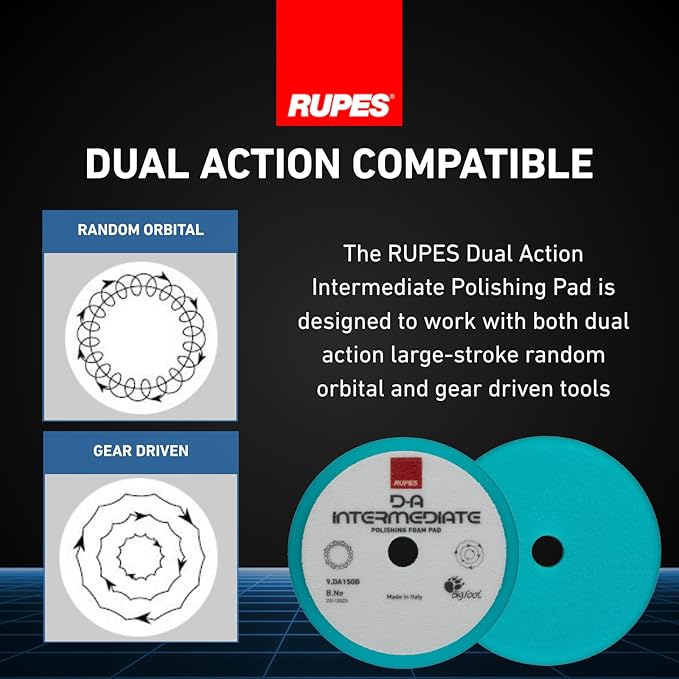 RUPES 9.DA150B Pack of 48 Light Blue D-A Intermediate Foam Polishing Pads 150mm | Ideal for Paint Correction | Improves Cutting and Finishing Performance | Compatible with 5" Backing Plate
