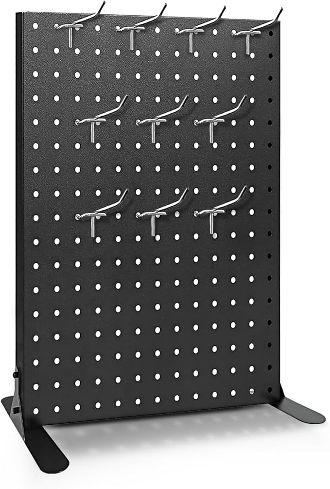 Pegboard Display Stand with 10 Hooks for Craft Shows, Metal Jewelry and Key Ring Retail Display Racks for Selling Accessories, Retail Stores, Vendors & Events, 17 X 13 Inch