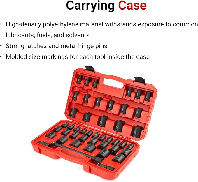 TEKTON 1/2 Inch Drive Shallow 6-Point Impact Socket Set with Case, 45-Piece (5/16-1-1/4 in., 8-32 mm) | SID92403