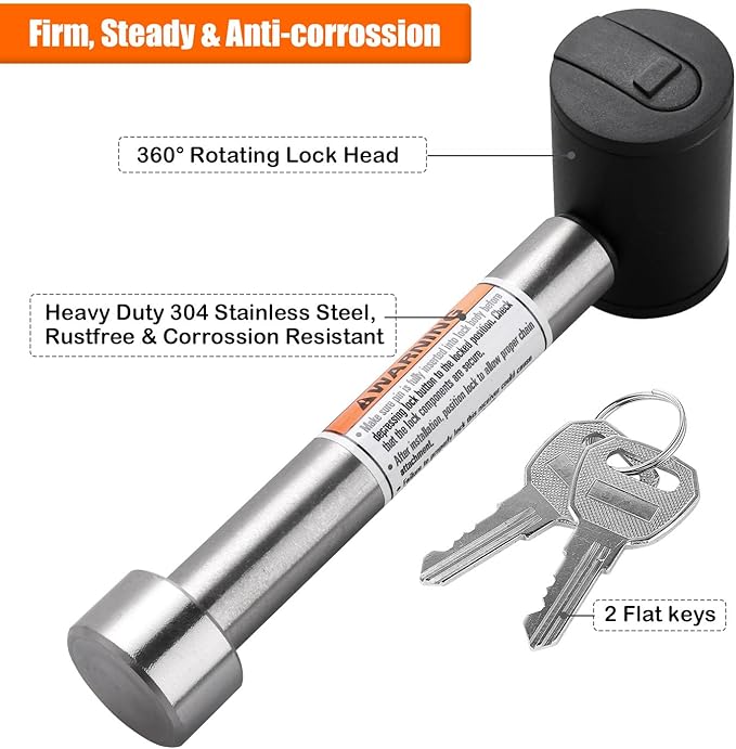 CZC AUTO Hitch Receiver Pin Lock Stainless 5/8 Inch Trailer Receiver Lock for Class III IV 2 2-1/2 Inch Receiver, Fits Hitch Bike Rack Tray Ball Tow Rope for Trailer Truck Car Boat (1PACK, Silver)