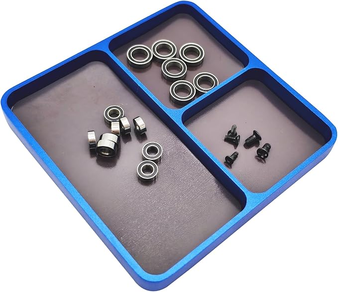 Universal Metal RC Screw Tray, Screws Holder Plate RC Fixing Tools with Magnetic Pad for Screws, Sockets, Bolts, Pins Organizer (Blue)