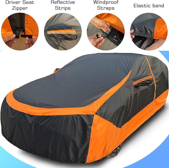 All Weather Outdoor SUV car Covers with ZipperDoor and Reflective Strip for Nissan RogueSport,Honda HR-V, Hyundai Kona/Tucson, ToyotaC-HR, Audi Q3,Lexus Ux 100% Rainproof (SUVLength 168-176 inch)