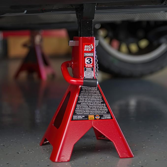 BIG RED T43002A Torin Steel Jack Stands: Double Locking, 3 Ton (6,000 lb) Capacity, Red, 1 Pair