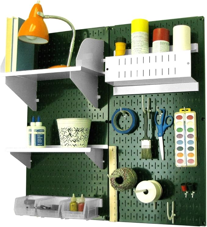 Wall Control Craft & Hobby Pegboard Organizer Storage Kit with Green Pegboard and White Accessories