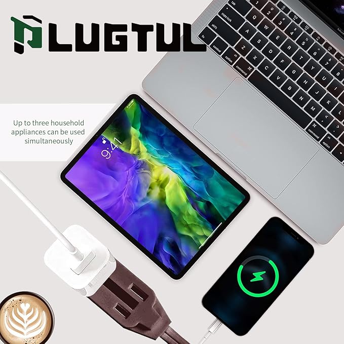 PLUGTUL Indoor Brown Extension Cord 15 Feet, 3-Outlet Household Extension Cord, 2 Prong, 16 Gauge, 3 Polarized Outlets with Safety Cap Protect for Home Office, 16/2 SPT-2 ETL Listed