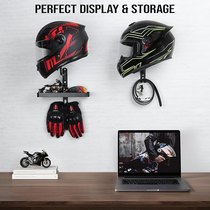 PUERSI Helmet Holder Wall Mount - 180° Rotation Helmet Hanger for Motorcycle Bike Racing Outerwear Sports Gear Display Motorcycle Accessories