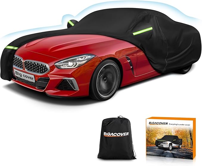 Car Cover for BMW Z4 E85 E86 E89 G29 Z4 M40i Coupe Roadster 2002-2025 Z4 Automobiles, Waterproof 210D Oxford Cloth and Cotton Full Car Covers with Zipper Windproof Heavy Duty All Weather (Black)