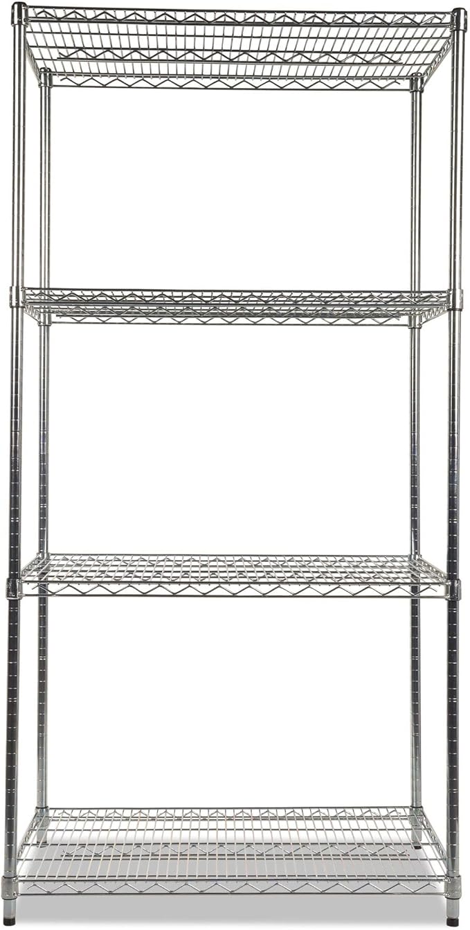 Alera SW503624SR Wire Shelving Starter Kit, 4 Shelves, 36w x 24d x 72h, Silver