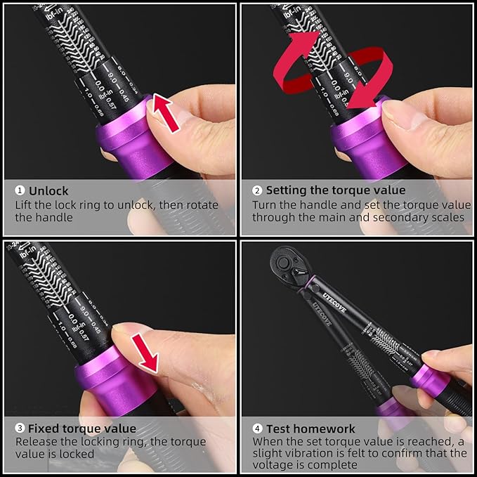 1/4" Inch Drive Click Torque Wrench 20-240 FT-LB/2.3-27.1N.M, ±3% Accuracy, Dual-Direction Click Professional Torque Wrench, Dual Range Scales Graduated in FT.LB and N.M, Purple
