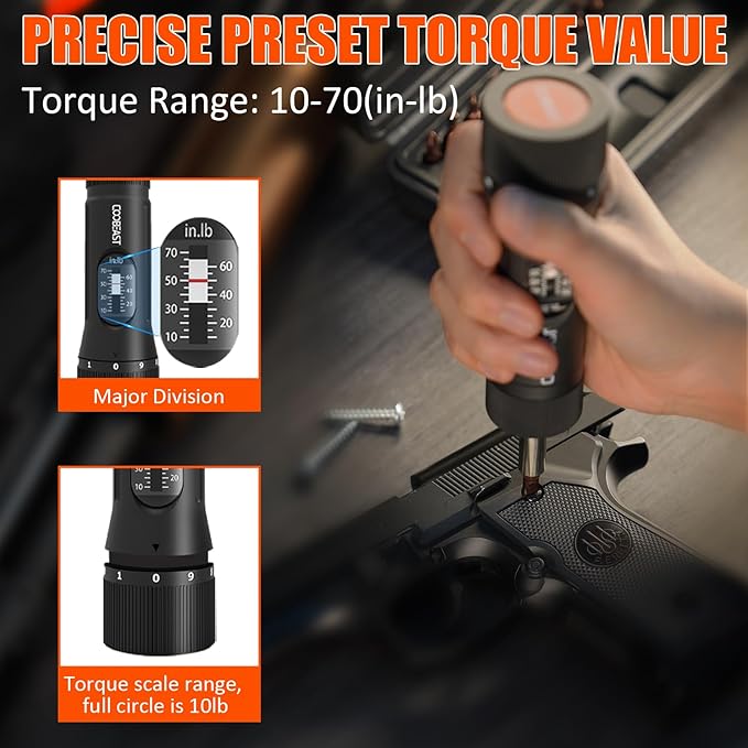 13Pcs Preset Torque Screwdriver with S2 Bits, 1/4” Drive Torque Wrench Screwdriver Set for Maintenance, Tools, Bike Repairing and Mounting, Inch Pound Torque Range 10-70 In-lb