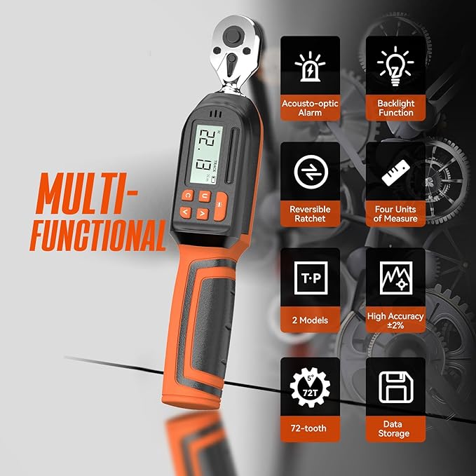 SUZUME 1/4 Torque Wrench Digital (1.1-22.2 Ft.Lb/ 1.5-30 N.m) Data Storage Digital Torque Wrench 1/4 Drive with Buzzer and LED Flash ±2% High Accuracy Digital Torque Wrenches for Bicycle