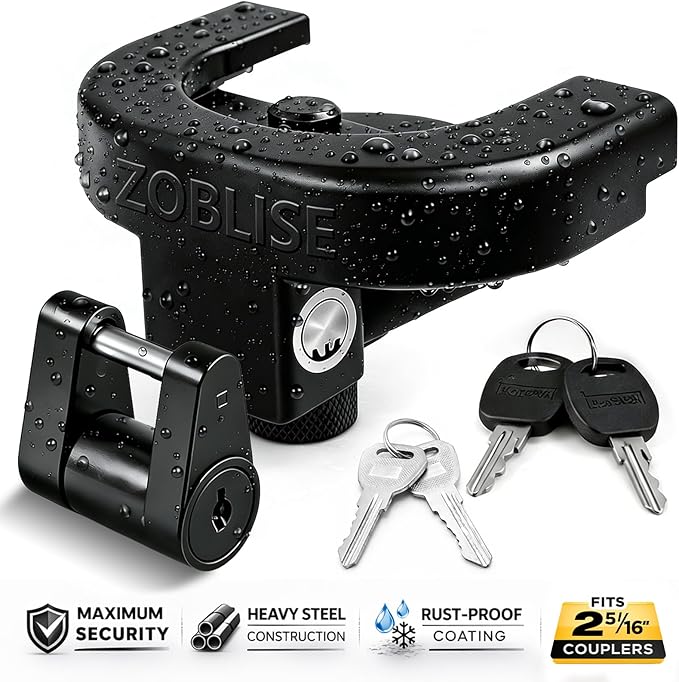 2 inch Trailer Hitch Locks Set, Trailer Tongue Lock Heavy Duty, Anti-Theft Tow Hitch Lock, for RV, Boat, Jack Trailers