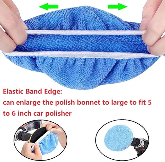 Boltigen 16pcs 5-6 inch Polishing Pad Bonnets 4 Colors Orbital Polishing Pad Microfiber Coral Fleece Bonnet Car Buffer Polisher Waxing Covers for Automobile Glass Cleaning and Polish