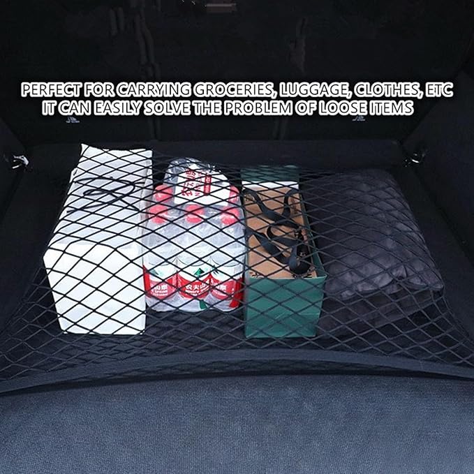 Cargo Net for SUV with Hooks, Adjustable Highly Elastic Storage Organizer Net for Car, Pickup Trucks,Mesh Organizer 2.6'x2' Stretches to 5'x4',Road Trip Essentials Black