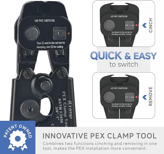iCRIMP Ratchet PEX Cinch&Remove Tool for 3/8 to 1-inch Stainless Steel Clamps-work with ASTM F2098 and Non 2098 Single Ear Hose Clamps