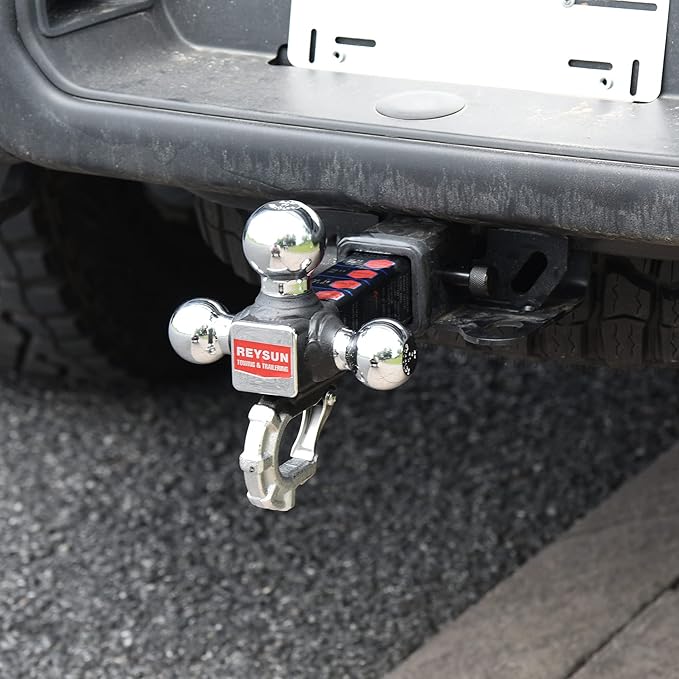 Trailer Hitch Tri-Ball Hitch with Hook, Tactical Tow Ball Hitch, Fits 2-inch Hitch Receiver, Chrome Triple Balls with Hitch Pin and Clip