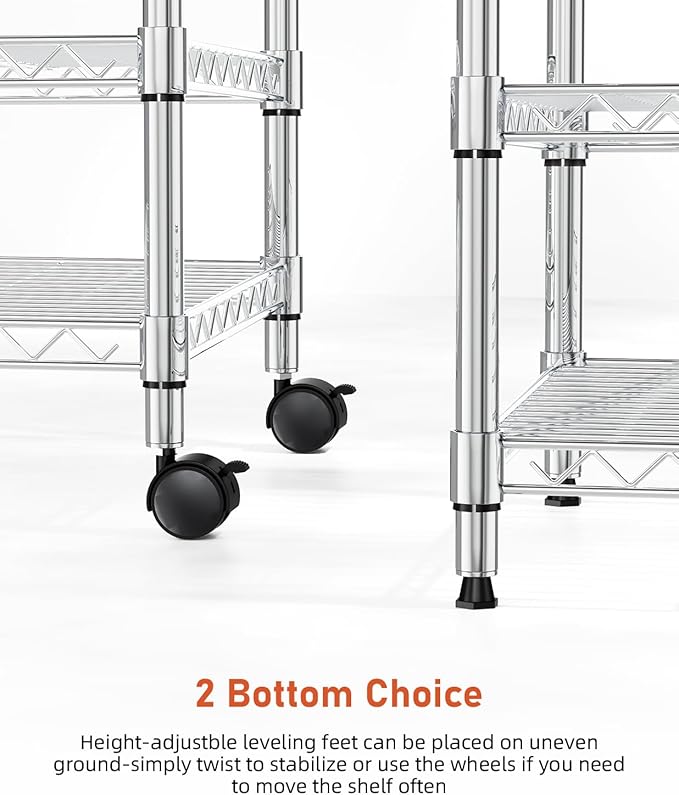 Simple Deluxe 3-Tier Heavy Duty Storage Shelves 750Lb Capacity, 24.02" D x 13.78" W x 29.92" H Adjustable Shelving Unit with Wheels, Chrome