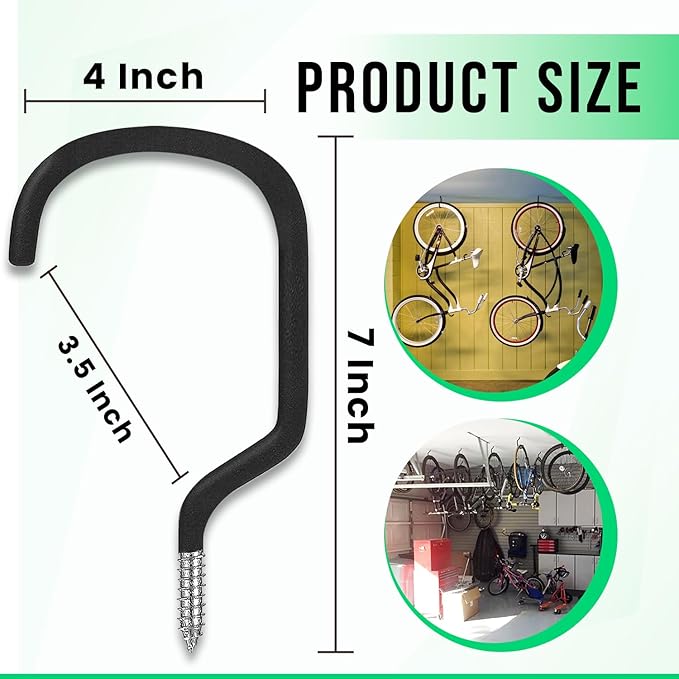 4 Pack Heavy Duty Extra-Large Garage Storage Utility Hooks - 7 Inches for Garage Wall and Ceiling - Garage Hooks for Hanging Bicycle, Ladder, Hose, Cords, and Garden Tools