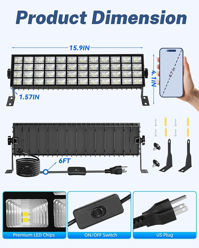 100W LED Shop Light, 14000LM 6000K Plug in Garage Light with 6FT Power Cord, IP66 Waterproof Work Bench Shop Lights for Garage, Workshop, Warehouse, Outdoor, Yard, Garden