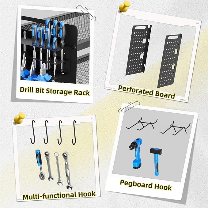 Power Tool Organizer Wall Mount with Charging Station, Drill Holder, Heavy Duty Storage Utility Racks, Supports 600 lbs,Battery Shelf for Garage and Workbench (24 Inch 6 Drills Holder)