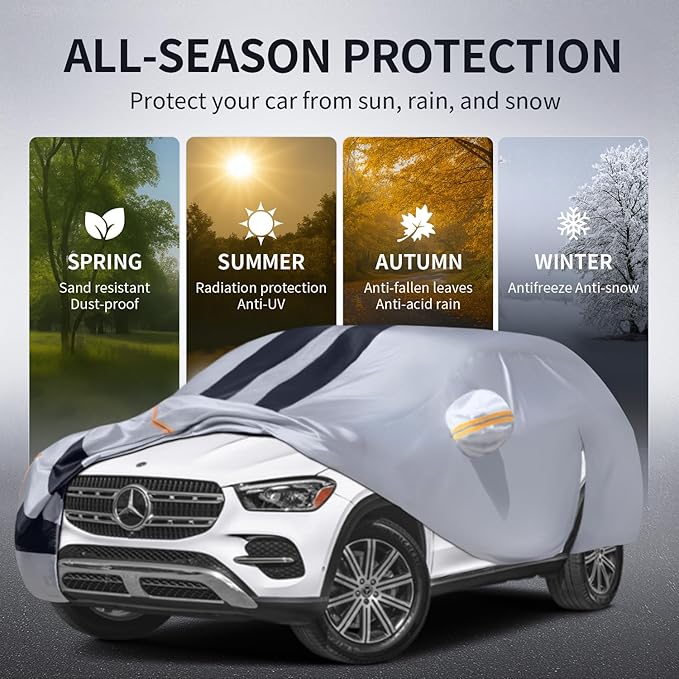 Multi-Layer Car Cover Custom Fit for Mercedes Benz GLE 350/450/580, 63/53AMG(2015-2026), 100% Waterproof, Gift with Towel, Heavy Duty Car Covers for Rain Sun UV Protection with Door Zipper