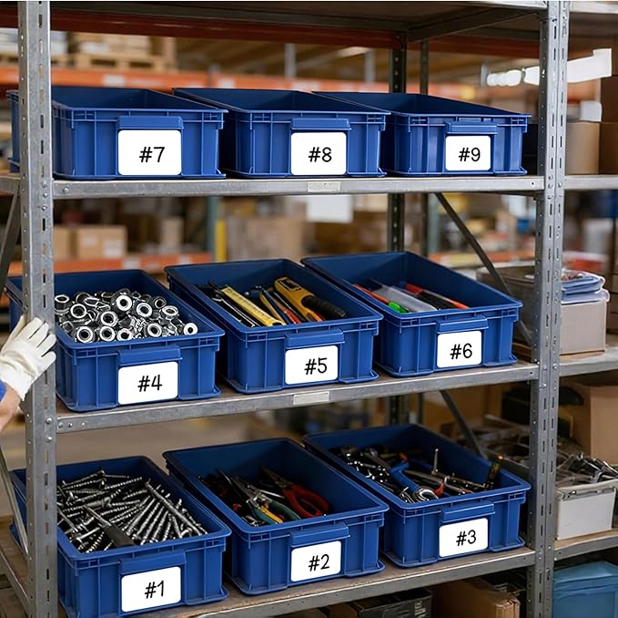 Heavy Duty Storage Bins, 180lbs Load Capacity Totes for Storage, 14.2"L x 10.4"W x 5.5"H, Stackable Straight Wall Container, Plastic Tote for Garage & Workshop, Stickable Labels, Blue, 3-Pack