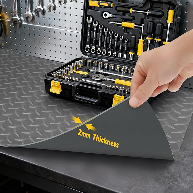 Workbench Mat, PVC Work Bench Mat with Non-Slip Texture, 2mm Thick Scratch & Stain Resistant Surface for Painting, Woodworking, Crafting, Building and Tool Protection (Grey, 16.93" x 47.24")