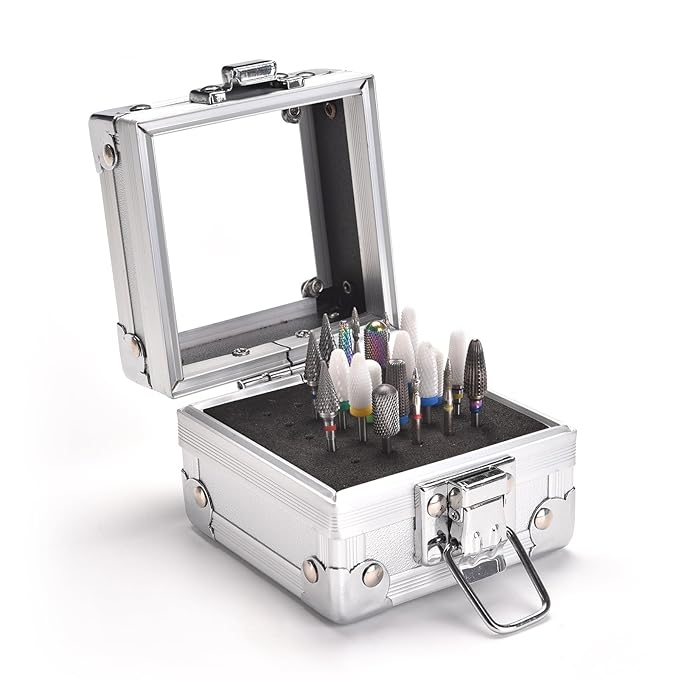 Nail Drill Bits Box Container 25 Hole Professional Nail Sander Storage Box Nail Art Tools Storage Container Nail Art Tools for Nail Art Sander Drill Bits Display Container (Silver)