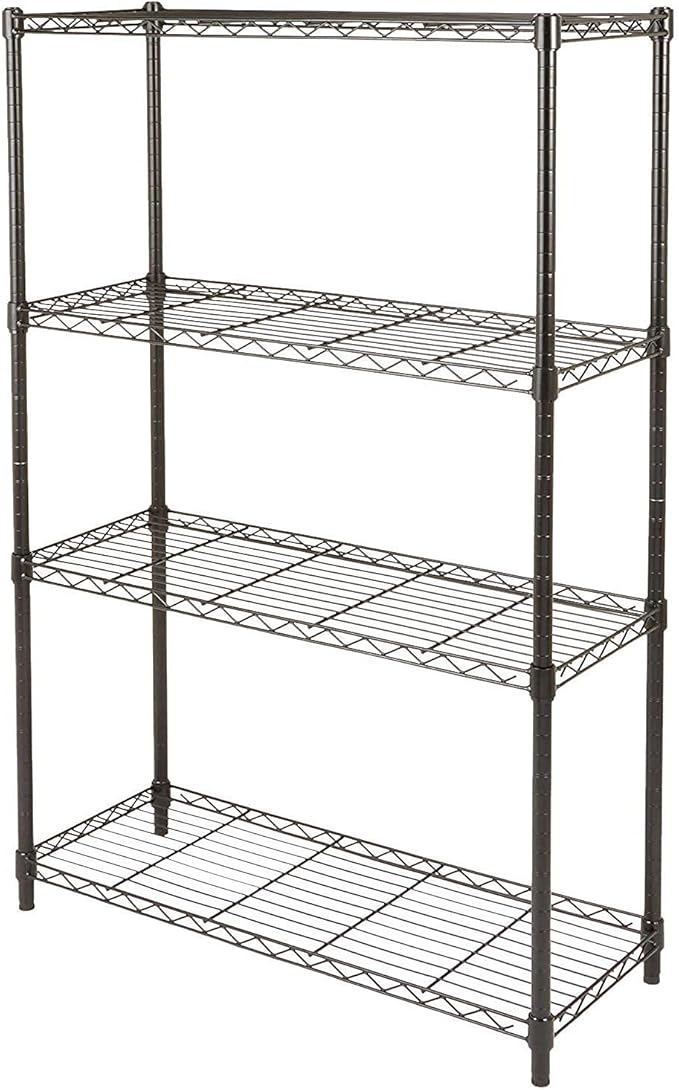 AmazonBasics 4-Shelf Adjustable, Heavy Duty Storage Shelving Unit, Black (36L x 14W x 54H) & 3-Shelf Adjustable, Heavy Duty Storage Shelving Unit, Black (23.3L x 13.4W x 30H)
