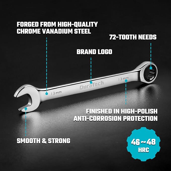 DURATECH 12-Piece Ratcheting Combination Wrench Set, 72-Tooth, Metric, 8-19mm, Cr-v Steel, Organized in Storage Case